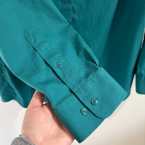 Jones New York Shirt 1X Button Front Non Iron Emerald Green Travel Long Sleeve - Picture 4 of 9